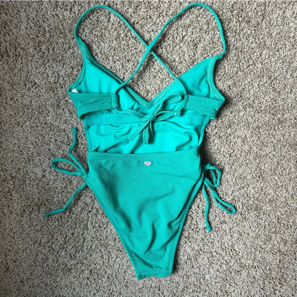 W Stoney Clover Lane x Target Green Deep V Neck One Piece Swimsuit Size XXS |E10